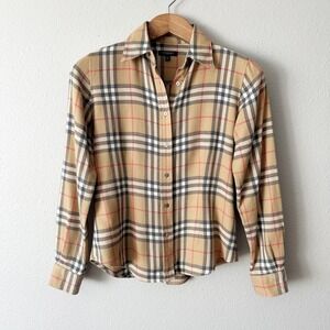 Burberry London Classic Nova Check Plaid Button Down Shirt Women's Size Small
